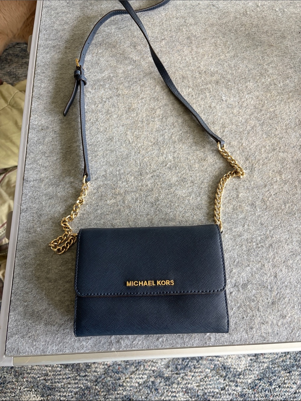 Michael Kors Navy Crossbody Wallet with Gold Chain